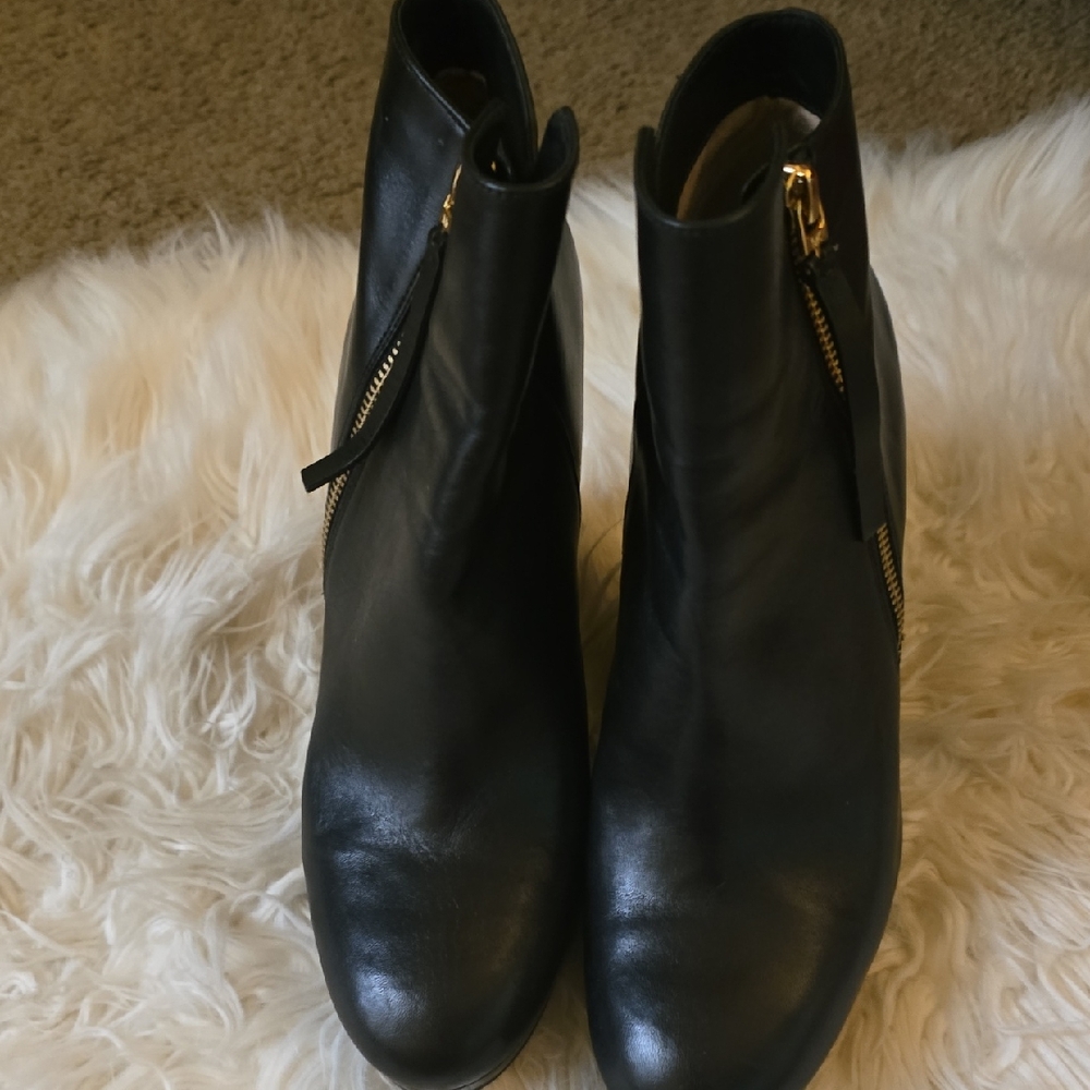 MICHAEL Michael Kors Black Ankle Boots with Gold Zipper